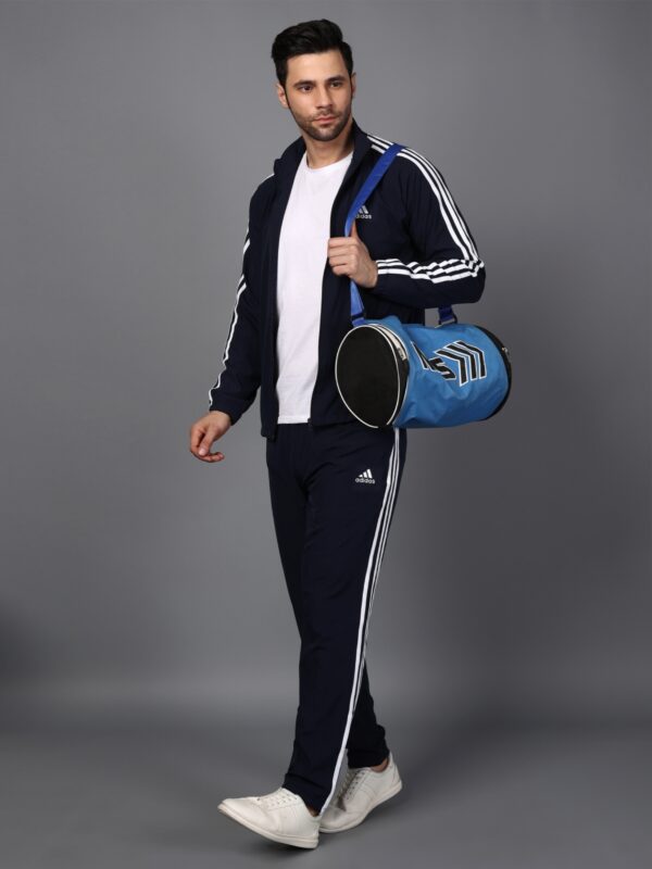 Adidas Striped Men Black Track Suit (Jacket & Track Pant)